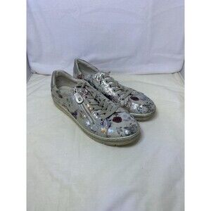 Remonte Shoes Womens 38 Casual Sneakers White Leather Lace Up Zipper Low Top